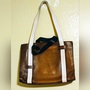 MALLONI Vintage Italian Leather Handbag Shoulder Bag Unisex Tote